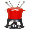 Chocolate cast iron Fondue Set With Burner and Color Coded Prongs